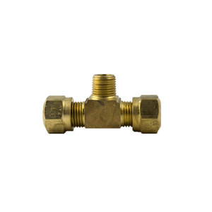 Brass DOT Air Brake - Nylon Tubing Tee -Ends Tube Center Male Pipe Thread - 1/2 In Tube x 3/8 In Male Pipe Thread (MPT)