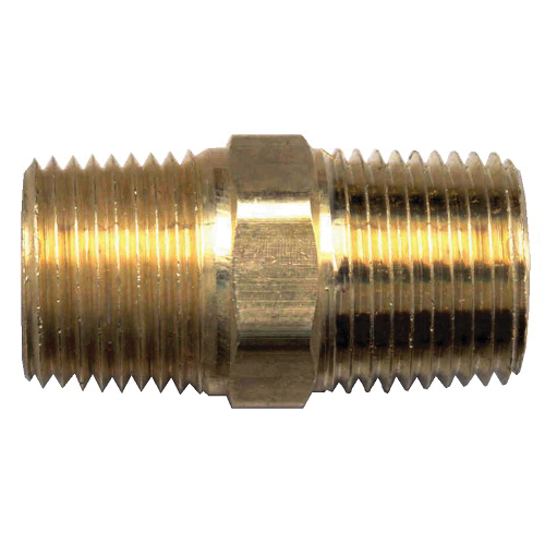 Brass Pipe - Fittings Hex Nipple Male Pipe Thread (MPT) - 1/2 x 3/8 Inch Pipe