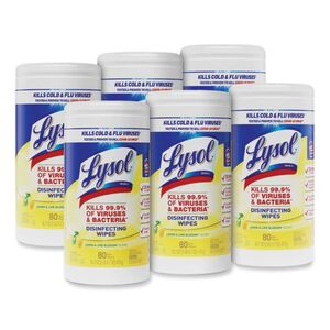 Disinfecting Wipes, 1-Ply, 7 x 7.25, Lemon and Lime Blossom, White, 80 Wipes/Can, 6 Canisters/Car