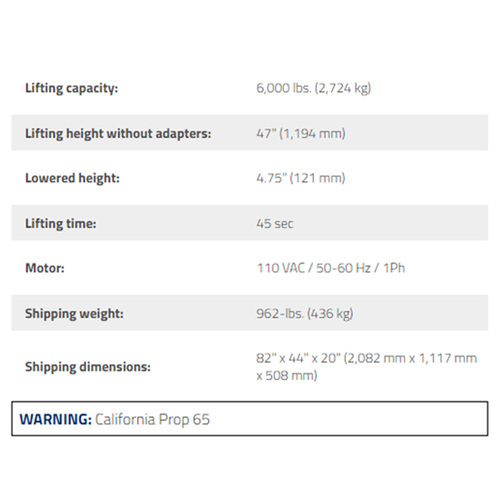 MD-6XP / 6,000lb Capacity Mid Rise Frame Lift / Portable