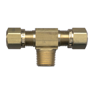 Brass DOT Air Brake - Nylon Tubing Tee -Ends Tube Center Male Pipe Thread - 1/2 In Tube x 3/8 In Male Pipe Thread (MPT)