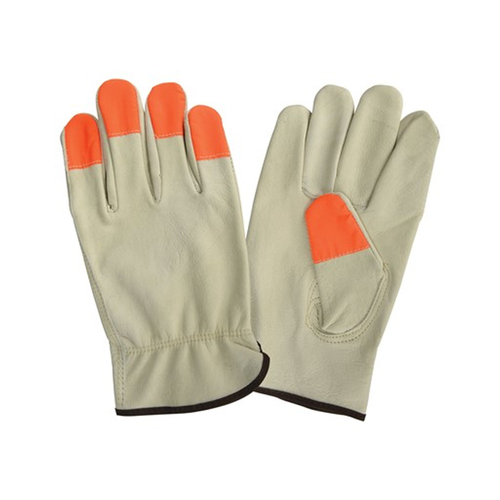 NSI Hi-Vis Orange Fingertip Grain Leather Driver's Gloves, Large