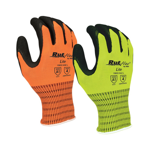 NSI Ruf-flex® Lite Hi-Vis Latex Palm Coated String Knit Gloves - Hi-VisOrange - 2XLarge