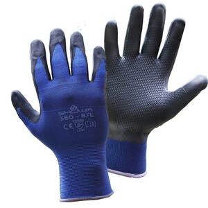 SHOWA Foam Nitrile Coated Gloves, Palm Coverage, Black/Blue, LG