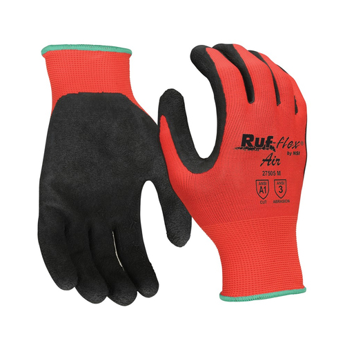 NSI Ruf-flex® Air Foam Latex Palm Coated Work Gloves - 12 pairs/package- Red - Xsmall