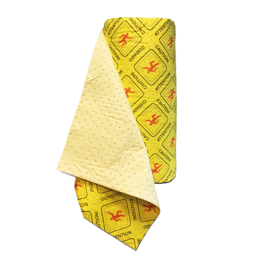 Heavy Weight - High Visibility Absorbent Roll - Perforated - Yellow Caution - 32 Inch x 150 Feet