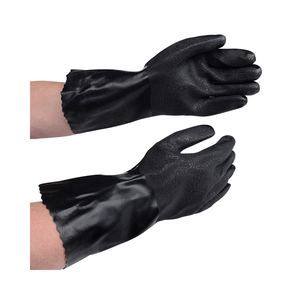 NSI Economical 14" Gauntlet Cuff Interlock Lined Black Rough PVC Coated Chemical Resistant Gloves