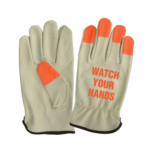 NSI Watch Your Hands Hi-Vis Orange Fingertip Grain Leather Driver'sGloves, 2XLarge