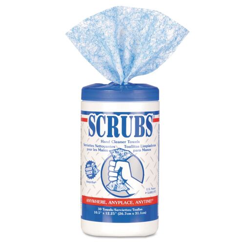 Hand Cleaner Towels, 1-Ply, 10 x 12, Citrus, Blue/White, 30/Canister-6/Carton