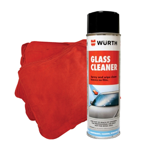 Glass Cleaner with Red Shop Towels