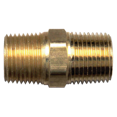 Brass Pipe - Fittings Hex Nipple Male Pipe Thread (MPT) - 1/4 x 1/8 Inch Pipe