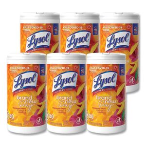 Disinfecting Wipes, 1-Ply, 7 x 7.25, Mango and Hibiscus, White, 80 Wipes/Canister, 6 Canisters/Car