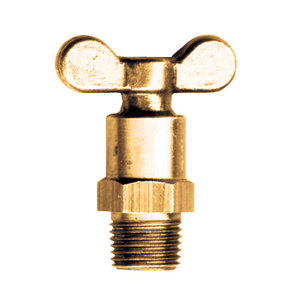 Brass Drain Cocks - Valve Needle Seat - One Piece - Plug and Handle - 1/8 Inch Male Pipe Thread (MPT)
