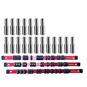 Zebra 1/2 Inch Powerdriv Socket, Long, Package 22 Total Pieces With FREE Red Aluminum Socket Organizer Rail Set
