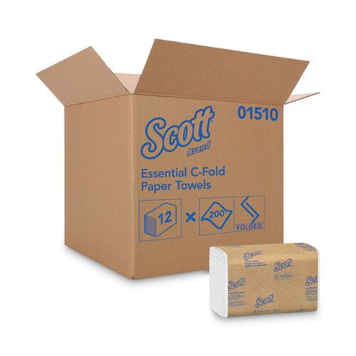Essential C-Fold Towels, Absorbency Pockets, 1-Ply, 10.13 x 13.15, White, 200/Pack, 12 Packs/Carton