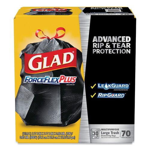 Forceflexplus Drawstring Large Trash Bags, 30 Gal, 1.05 Mil, 30