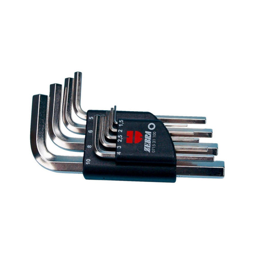 ZEBRA Allen Key Assortment with Plastic Holder - Short (10 Pieces - 1.5mm, 2mm, 2.5mm, 3mm, 4mm, 5mm, 6mm, 8mm, 10mm, 12mm)