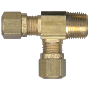 Brass DOT Air Brake - Nylon Tubing Tee-Ends Tube & Male Pipe Thread - 1/4 In Tube x 1/4 In Male Pipe Thread (MPT) Center Tube