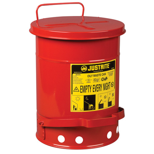 Justrite 10 Gallon Steel Oily Waste Can Red