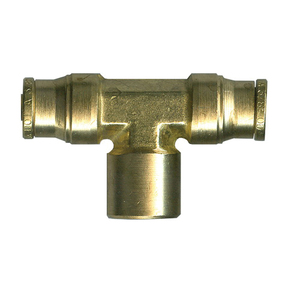 Brass Push-To-Connect - DOT Air Brake - Nylon Tubing Tee Ends - 1/4 In Tube x 1/4 In Center Female Pipe Thread (FPT)