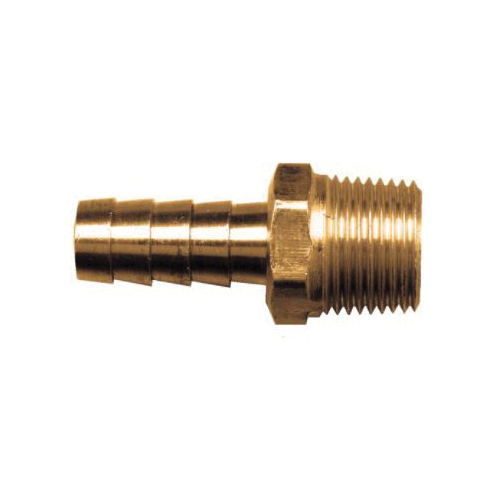Brass Hose Barb - 1/4 Inch Hose Inner Diameter (HID) x 1/4 Inch Male Pipe Thread (MPT)
